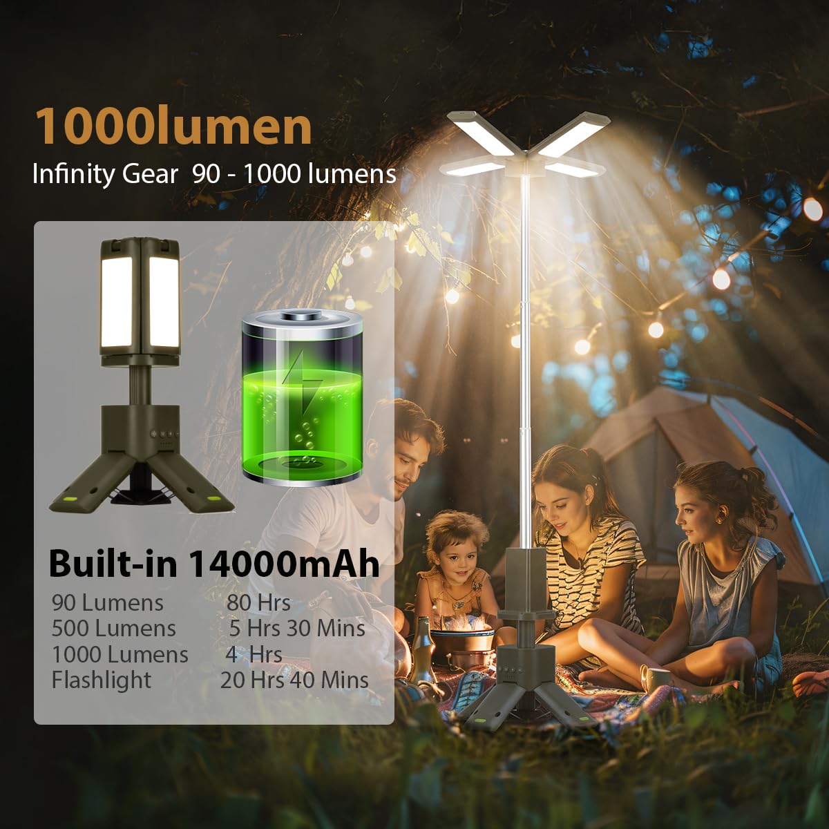 14000mAh Rotatable and retractable design 6000 lumens LED camping light - OUTOGOO